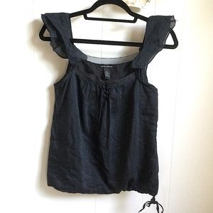 Lucky Brand Black Flutter Cap Sleeve Top